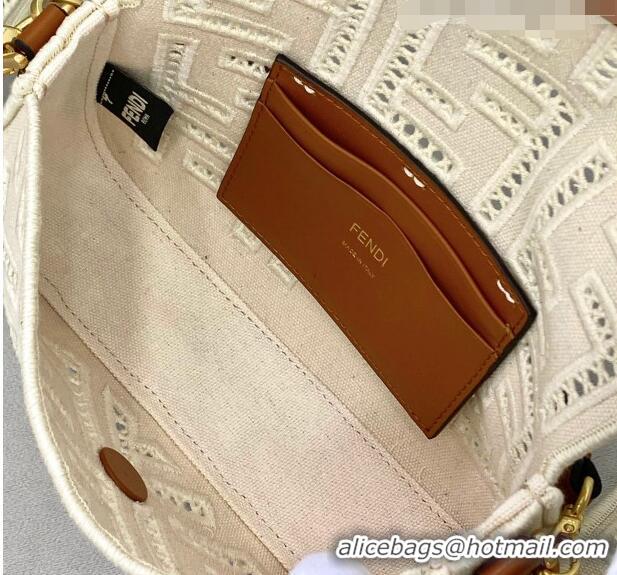 Most Popular Fendi Baguette Mini Bag with FF embroidery 8372S White 2021