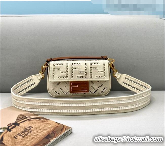 Most Popular Fendi Baguette Mini Bag with FF embroidery 8372S White 2021