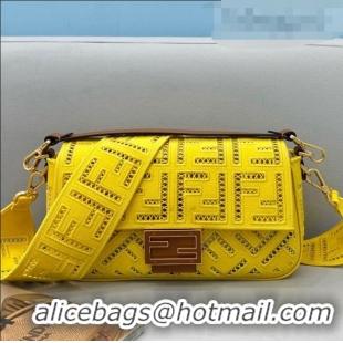 Market Sells Fendi Baguette Medium Bag with FF embroidery 8372L Yellow 2021