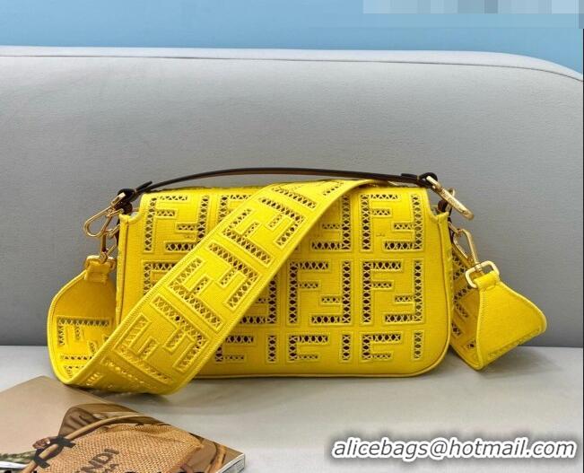 Market Sells Fendi Baguette Medium Bag with FF embroidery 8372L Yellow 2021