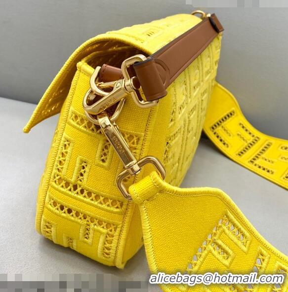 Market Sells Fendi Baguette Medium Bag with FF embroidery 8372L Yellow 2021