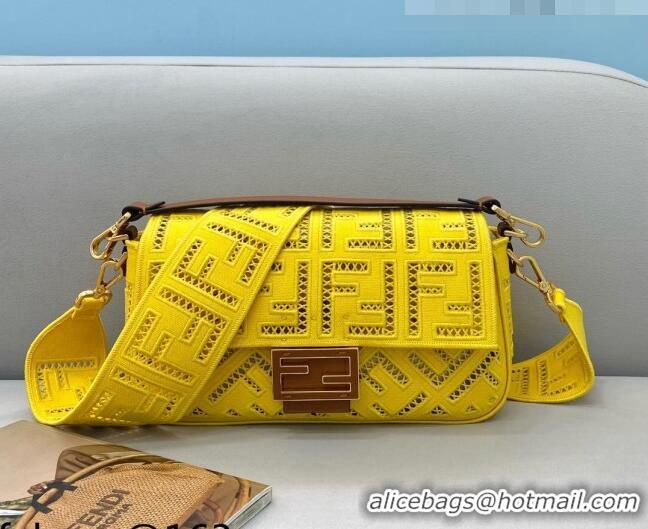 Market Sells Fendi Baguette Medium Bag with FF embroidery 8372L Yellow 2021