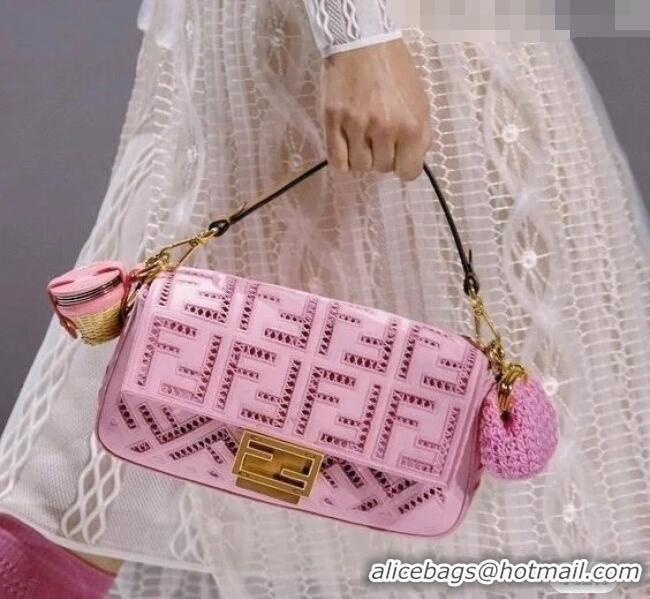 Unique Style Fendi Baguette Medium Bag with FF embroidery 8372L Pink 2021