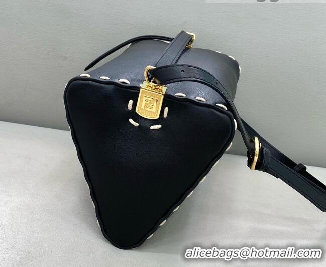 New Fashion Fendi Triangle Mini Bag in Stitching Leather 8388 Black 2021