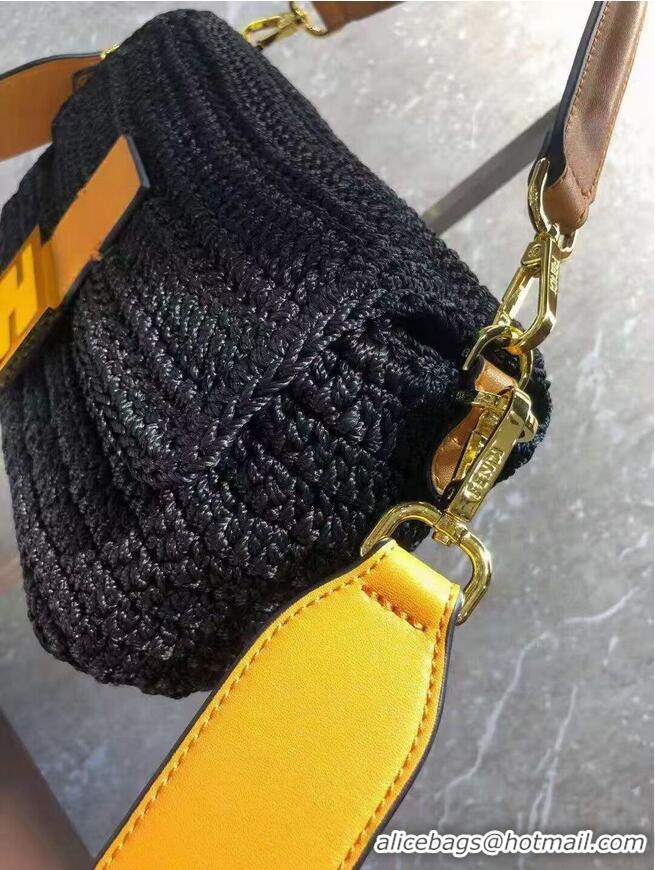 Grade Quality Fendi BAGUETTE Black cotton crochet bag 8BR600