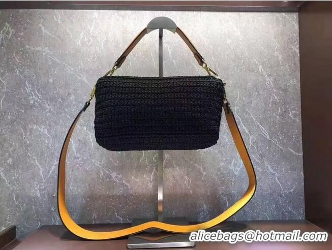 Grade Quality Fendi BAGUETTE Black cotton crochet bag 8BR600