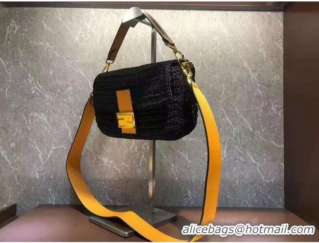 Grade Quality Fendi BAGUETTE Black cotton crochet bag 8BR600