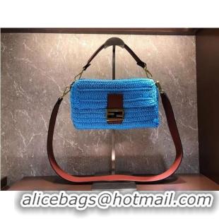 Good Product Fendi BAGUETTE Blue cotton crochet bag 8BR600