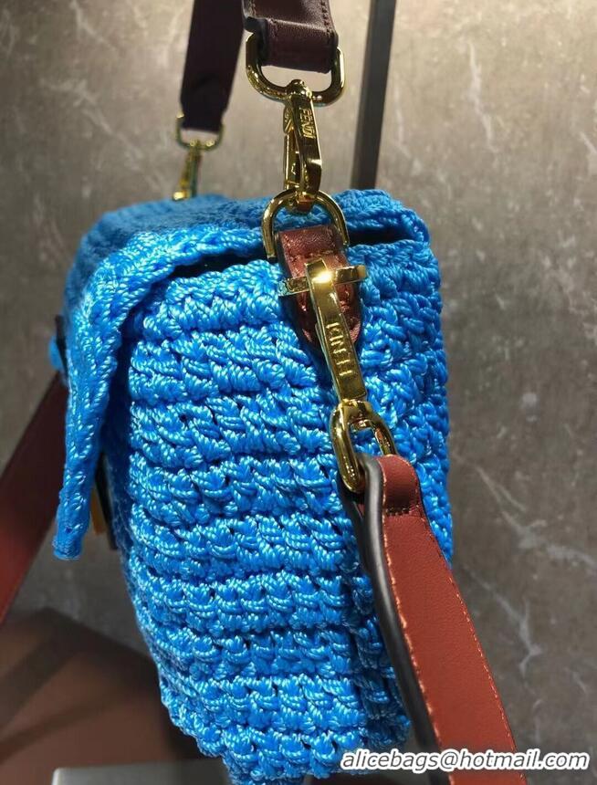 Good Product Fendi BAGUETTE Blue cotton crochet bag 8BR600