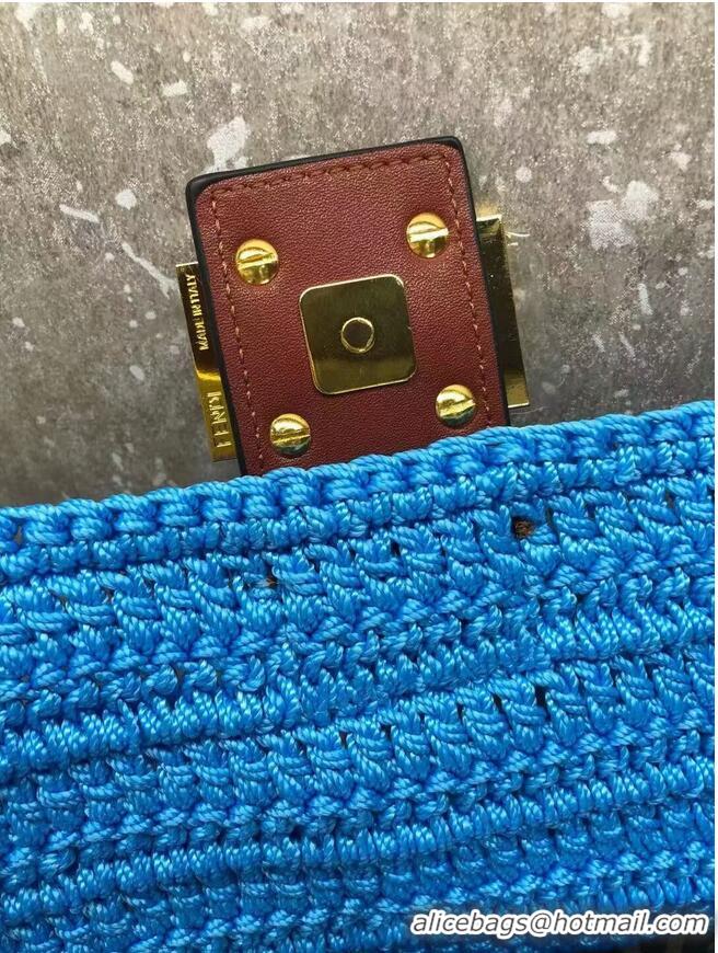 Good Product Fendi BAGUETTE Blue cotton crochet bag 8BR600