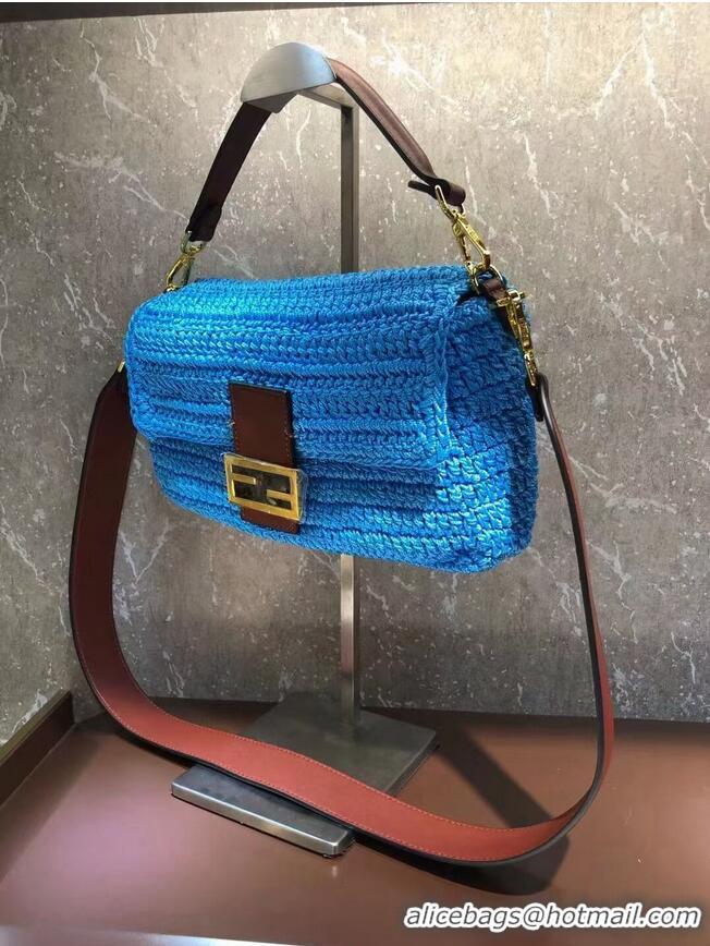 Good Product Fendi BAGUETTE Blue cotton crochet bag 8BR600