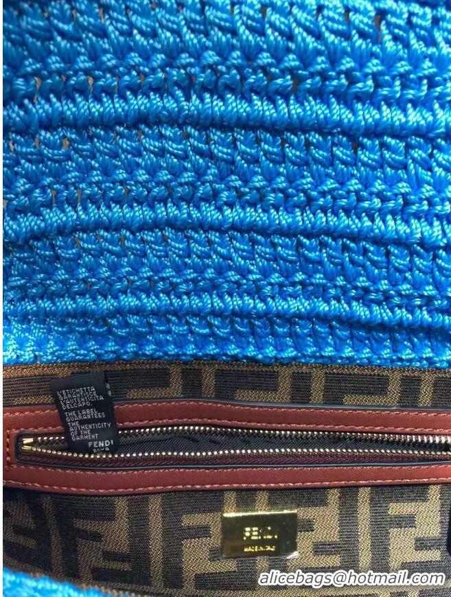 Good Product Fendi BAGUETTE Blue cotton crochet bag 8BR600