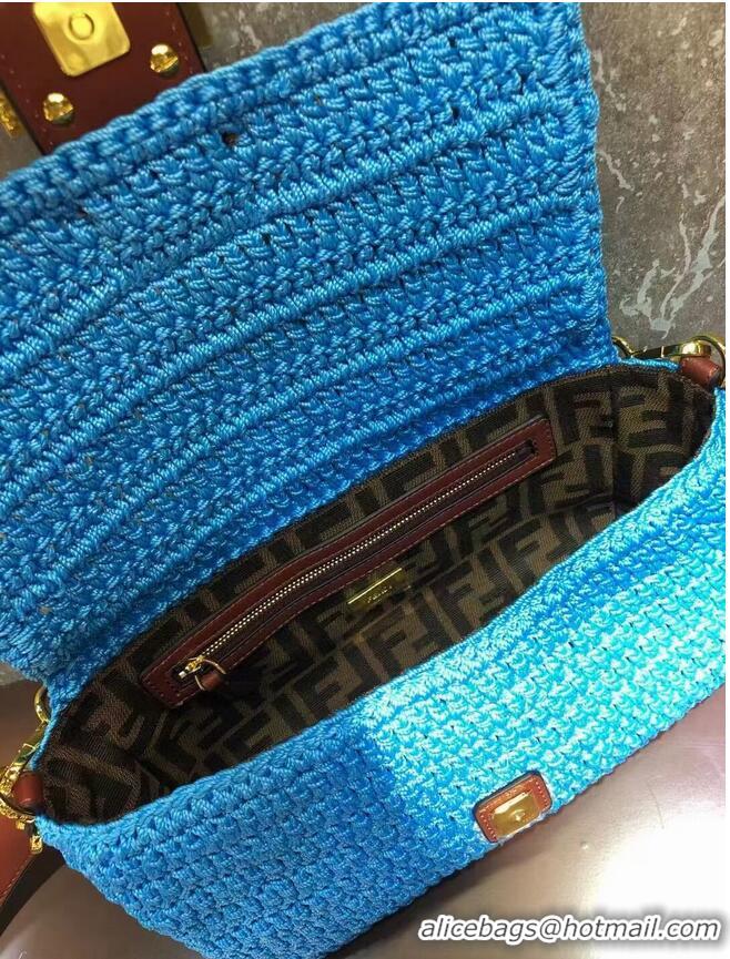 Good Product Fendi BAGUETTE Blue cotton crochet bag 8BR600