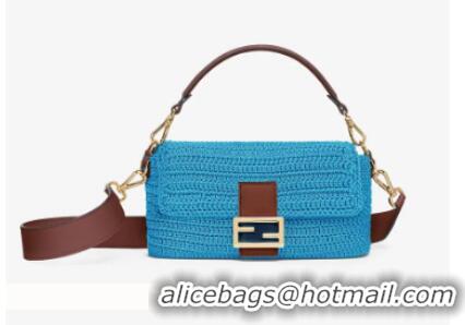 Good Product Fendi BAGUETTE Blue cotton crochet bag 8BR600