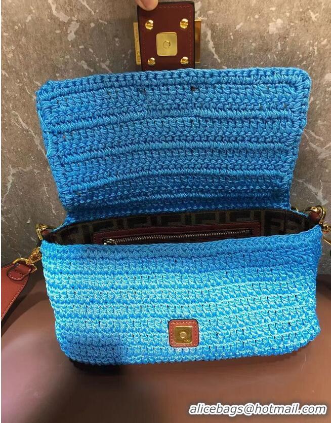 Good Product Fendi BAGUETTE Blue cotton crochet bag 8BR600