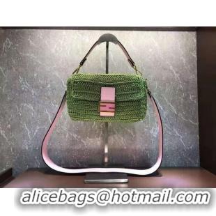 Low Cost Fendi BAGUETTE green cotton crochet bag 8BR600