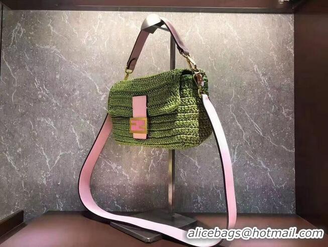 Low Cost Fendi BAGUETTE green cotton crochet bag 8BR600