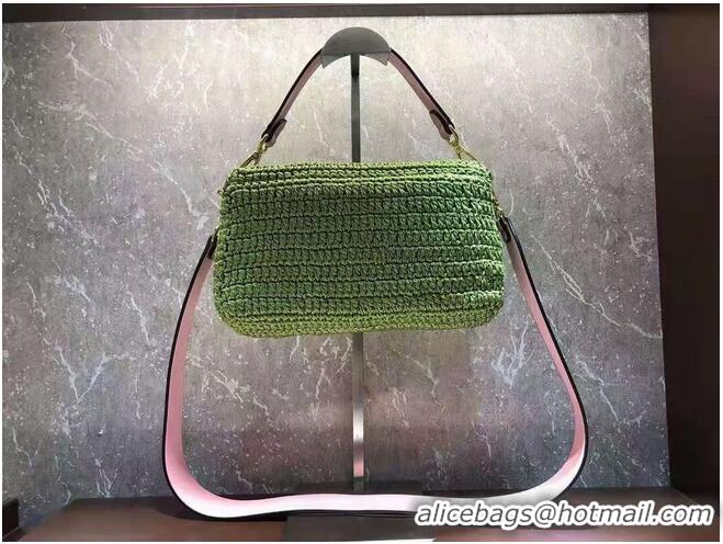 Low Cost Fendi BAGUETTE green cotton crochet bag 8BR600