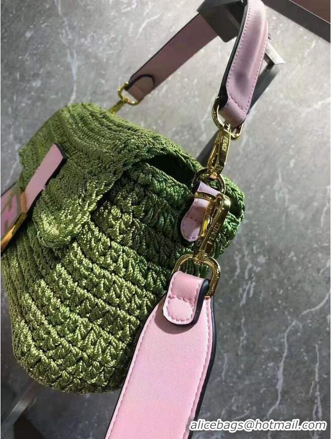 Low Cost Fendi BAGUETTE green cotton crochet bag 8BR600