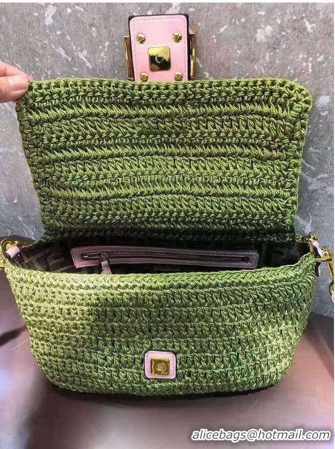 Low Cost Fendi BAGUETTE green cotton crochet bag 8BR600