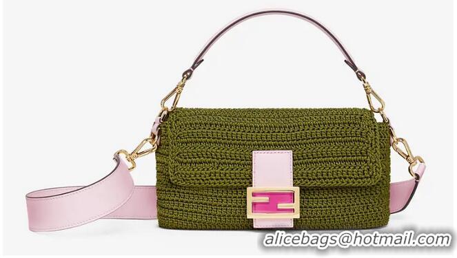 Low Cost Fendi BAGUETTE green cotton crochet bag 8BR600