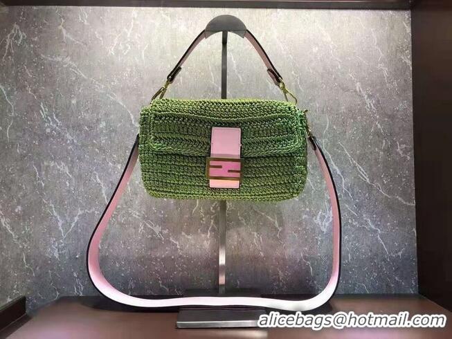 Low Cost Fendi BAGUETTE green cotton crochet bag 8BR600