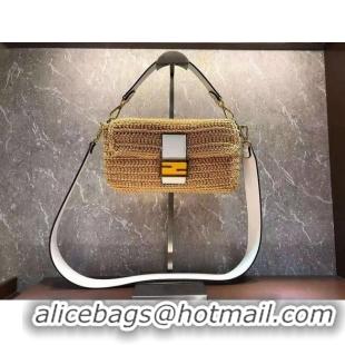 Buy Discount Fendi BAGUETTE yellow cotton crochet bag 8BR600