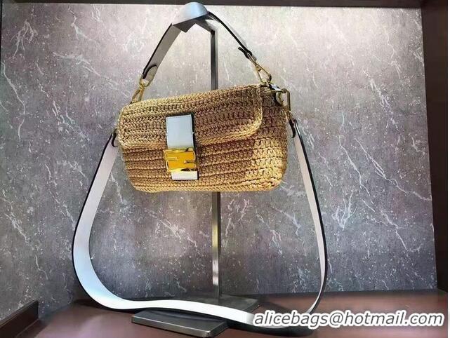 Buy Discount Fendi BAGUETTE yellow cotton crochet bag 8BR600