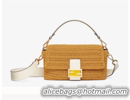 Buy Discount Fendi BAGUETTE yellow cotton crochet bag 8BR600