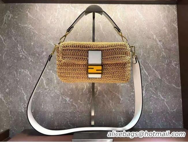 Buy Discount Fendi BAGUETTE yellow cotton crochet bag 8BR600