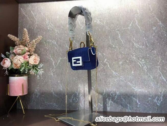 Top Quality Fendi mini BAGUETTE cotton bag F6550 blue