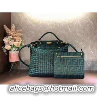 Shop Cheapest Fendi PEEKABOO X-LITE LARGE green cotton bag 8BN304A