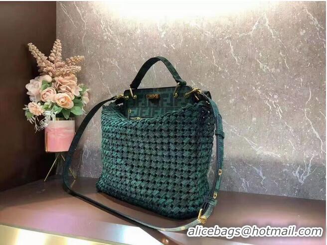 Shop Cheapest Fendi PEEKABOO X-LITE LARGE green cotton bag 8BN304A