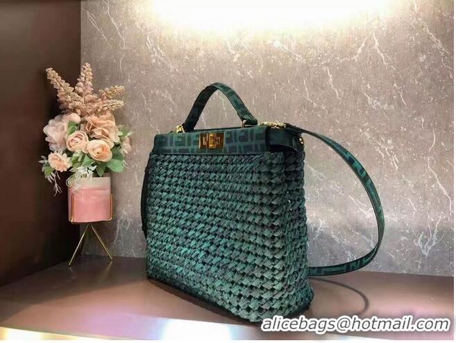 Shop Cheapest Fendi PEEKABOO X-LITE LARGE green cotton bag 8BN304A