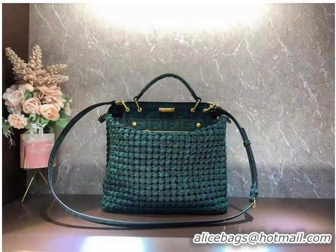 Shop Cheapest Fendi PEEKABOO X-LITE LARGE green cotton bag 8BN304A