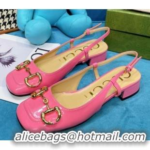 Trendy Design Gucci Patent Calfskin Slingback Pumps 2.5cm with Horsebit 043021 Pink 2021