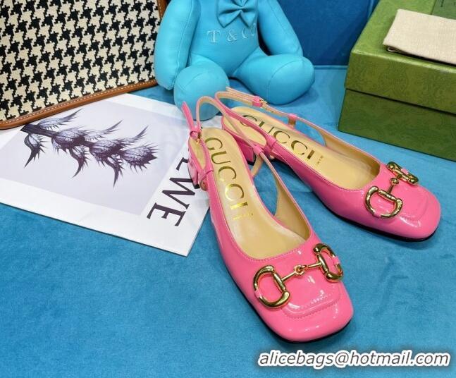 Trendy Design Gucci Patent Calfskin Slingback Pumps 2.5cm with Horsebit 043021 Pink 2021