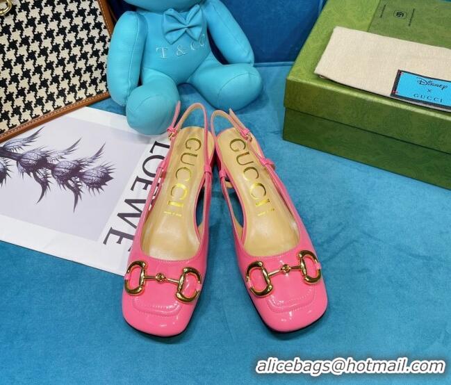 Trendy Design Gucci Patent Calfskin Slingback Pumps 2.5cm with Horsebit 043021 Pink 2021