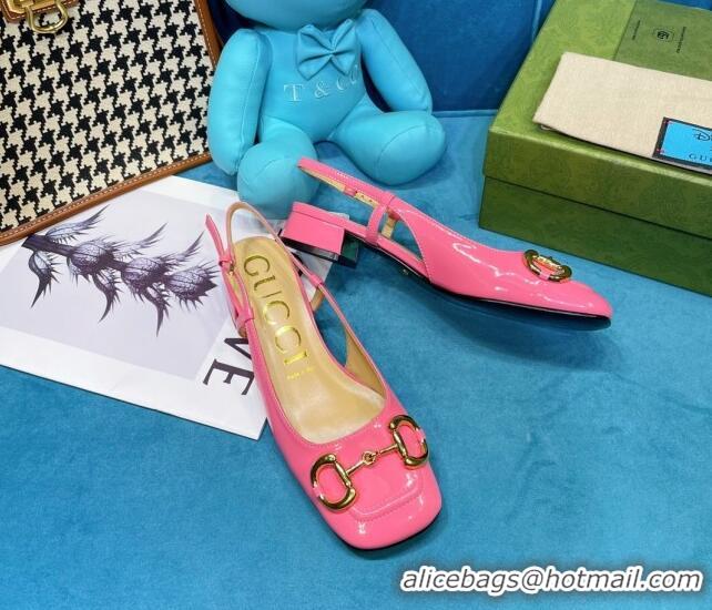 Trendy Design Gucci Patent Calfskin Slingback Pumps 2.5cm with Horsebit 043021 Pink 2021