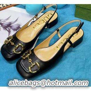 Top Quality Gucci Patent Calfskin Slingback Pumps 2.5cm with Horsebit 043021 Black 2021