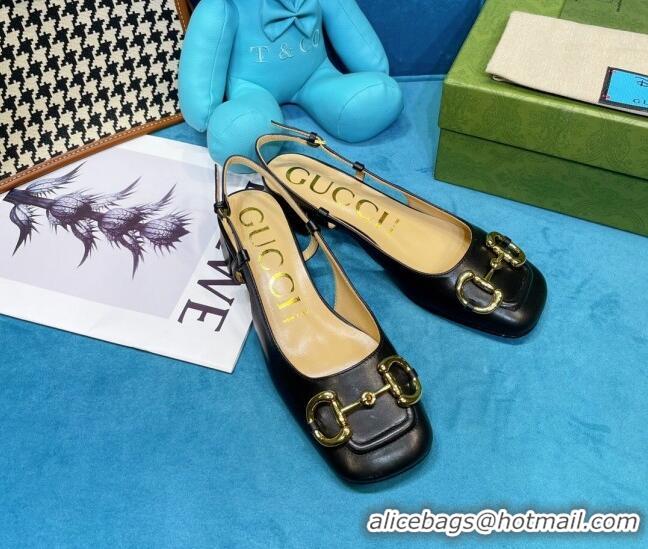 Top Quality Gucci Patent Calfskin Slingback Pumps 2.5cm with Horsebit 043021 Black 2021