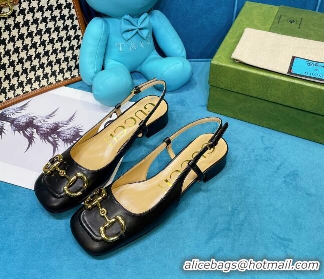 Top Quality Gucci Patent Calfskin Slingback Pumps 2.5cm with Horsebit 043021 Black 2021