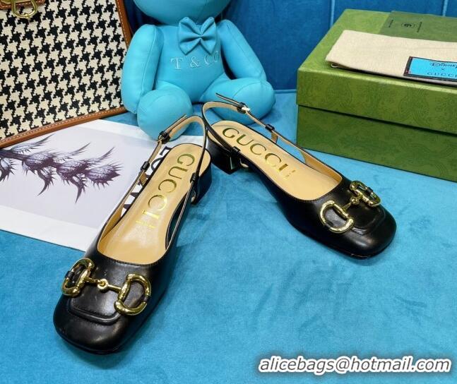 Top Quality Gucci Patent Calfskin Slingback Pumps 2.5cm with Horsebit 043021 Black 2021