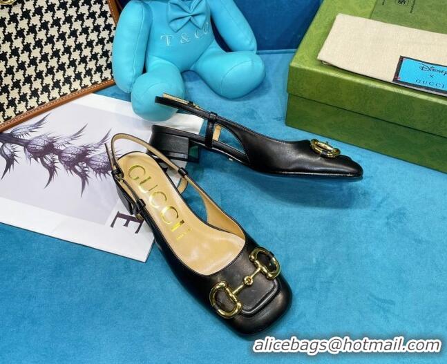 Top Quality Gucci Patent Calfskin Slingback Pumps 2.5cm with Horsebit 043021 Black 2021