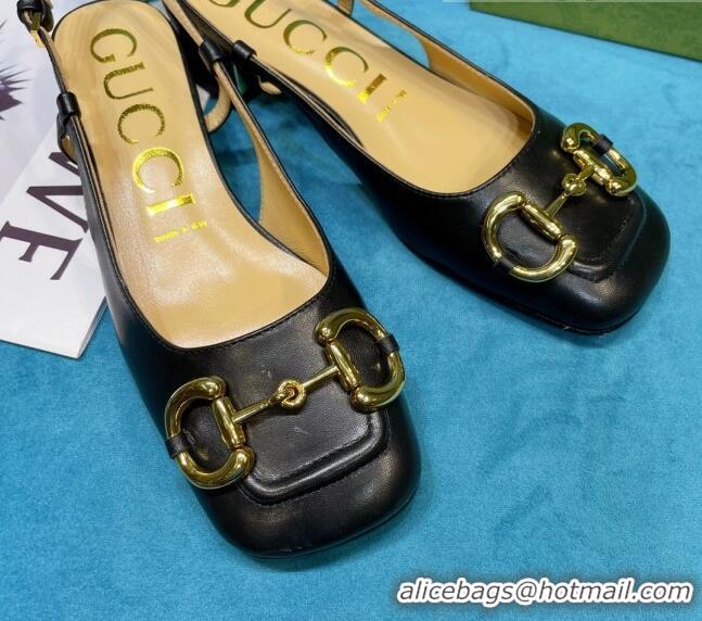 Top Quality Gucci Patent Calfskin Slingback Pumps 2.5cm with Horsebit 043021 Black 2021