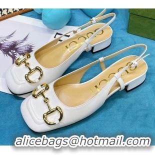 Popular Gucci Patent Calfskin Slingback Pumps 2.5cm with Horsebit 043021 White 2021