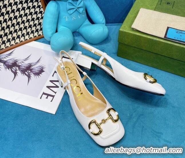 Popular Gucci Patent Calfskin Slingback Pumps 2.5cm with Horsebit 043021 White 2021