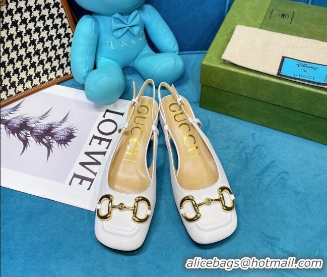 Popular Gucci Patent Calfskin Slingback Pumps 2.5cm with Horsebit 043021 White 2021