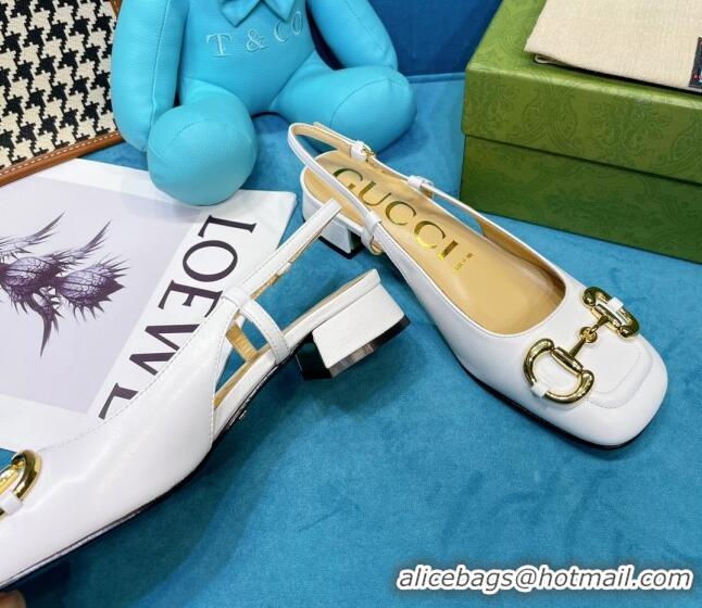 Popular Gucci Patent Calfskin Slingback Pumps 2.5cm with Horsebit 043021 White 2021