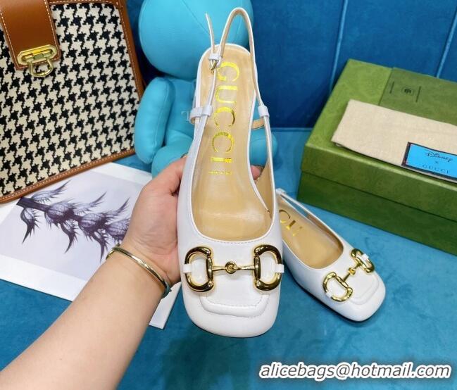 Popular Gucci Patent Calfskin Slingback Pumps 2.5cm with Horsebit 043021 White 2021